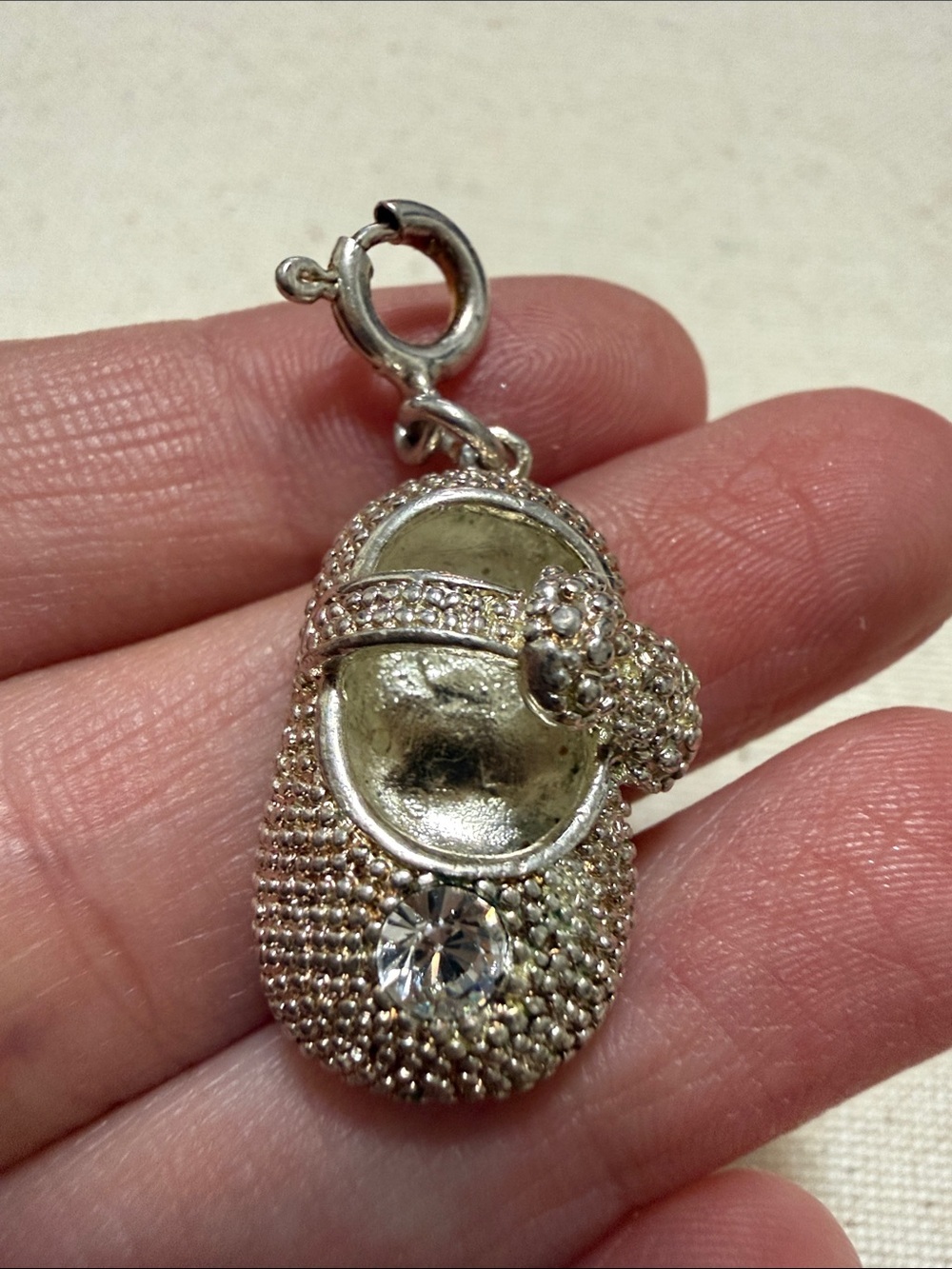 Sterling Silver 925 Baby Shoe Charm Pendant W/Birthstone engraved “Julie”